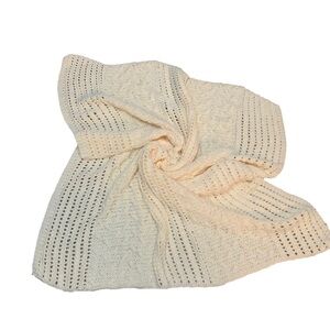 Handmade Hand Knit Blanket Solid Cream Cable Open Weave Bulky 50" X 60" NEW